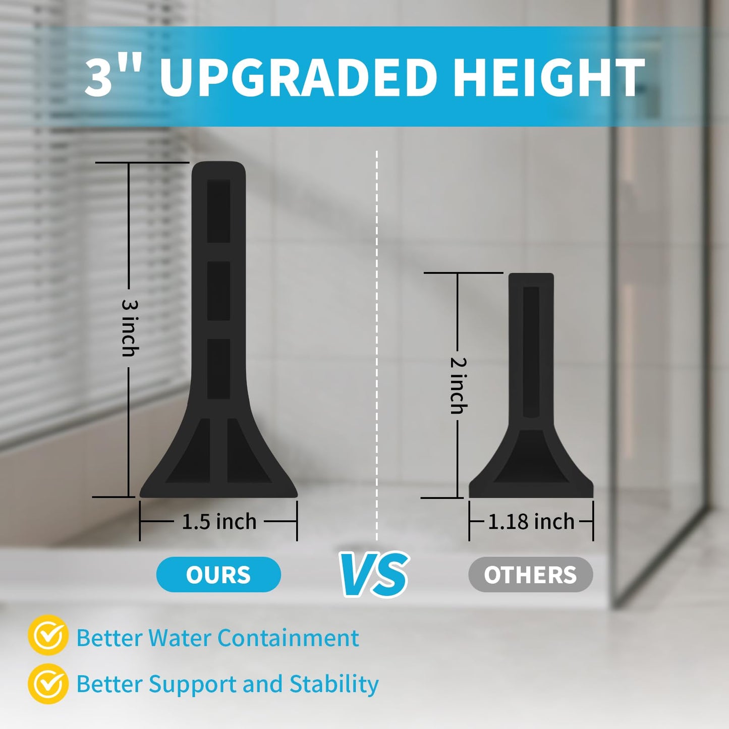 DLYYPLUS 3" High Collapsible Shower Threshold Water Dam Water Stopper Barrier Keeps Water Inside Threshold Dry and Wet Separation for Bathroom