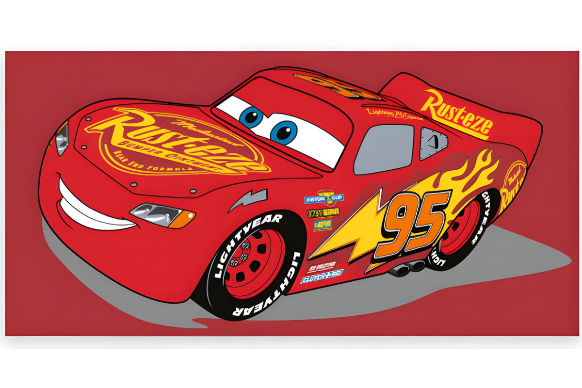 BrandMac Disney Cars Beach & Bath Towel 70x140cm, 100% Cotton | Soft & Absorbent Kids Bath & Swim Towel | ?Lightning McQueen? Red Racing Action Disney