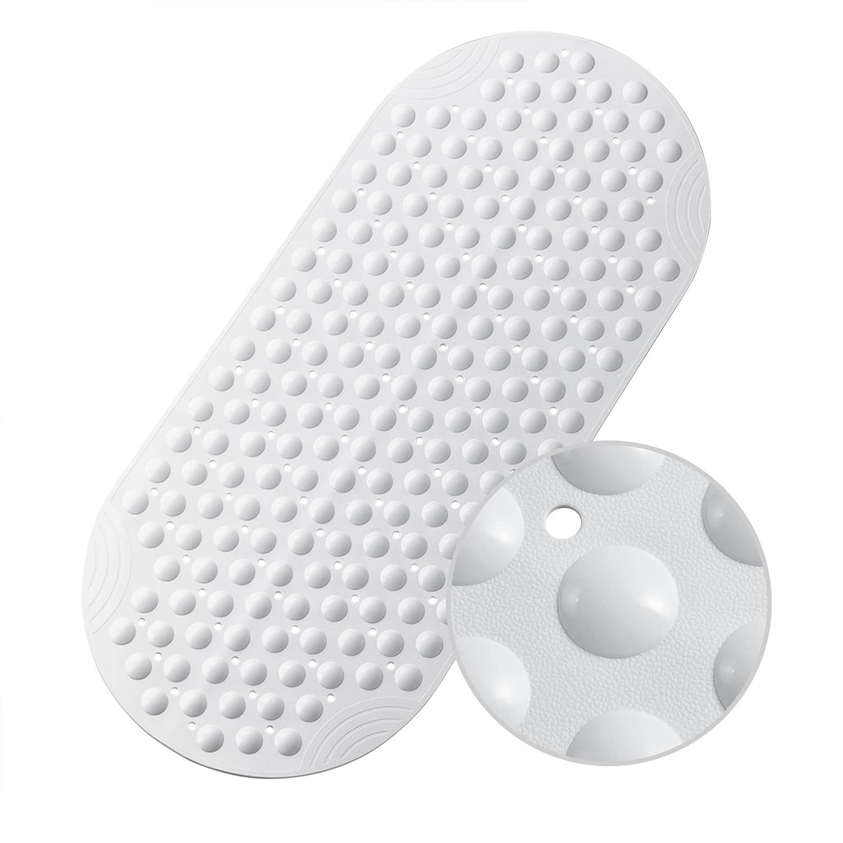WELTRXE Bathtub Mat Bathroom 88x40cm Long Oval Vinyl Shower Mats Anti-Slip Anti-Mould Bath Tub Mat with 205 Suction Cups Soft Durable Safety for Elder