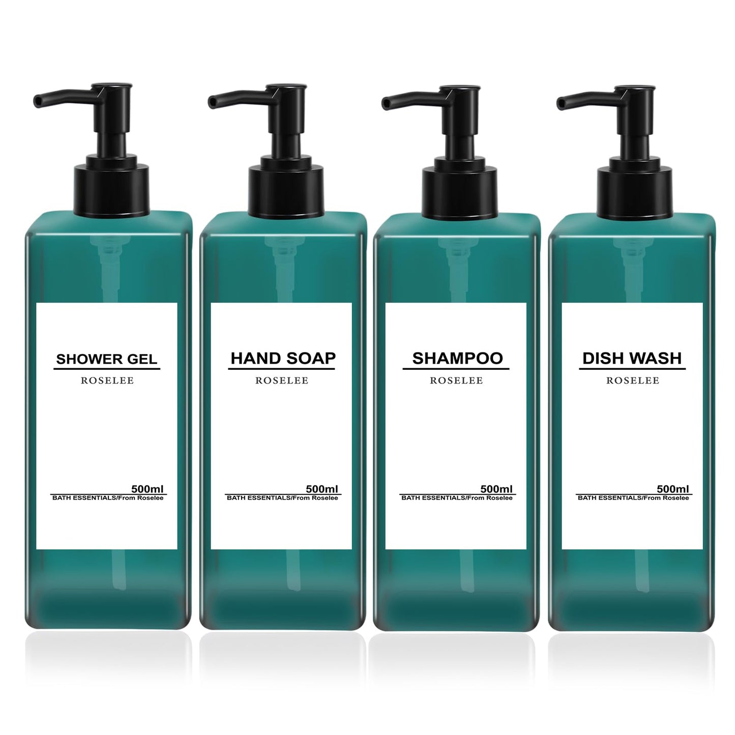 Soap Dispenser Set 4 Pack 17oz Refillable Shampoo and Conditioner Dispenser Modern Shampoo Dispenser Bottles with Pump Plastic Soap Dispenser for