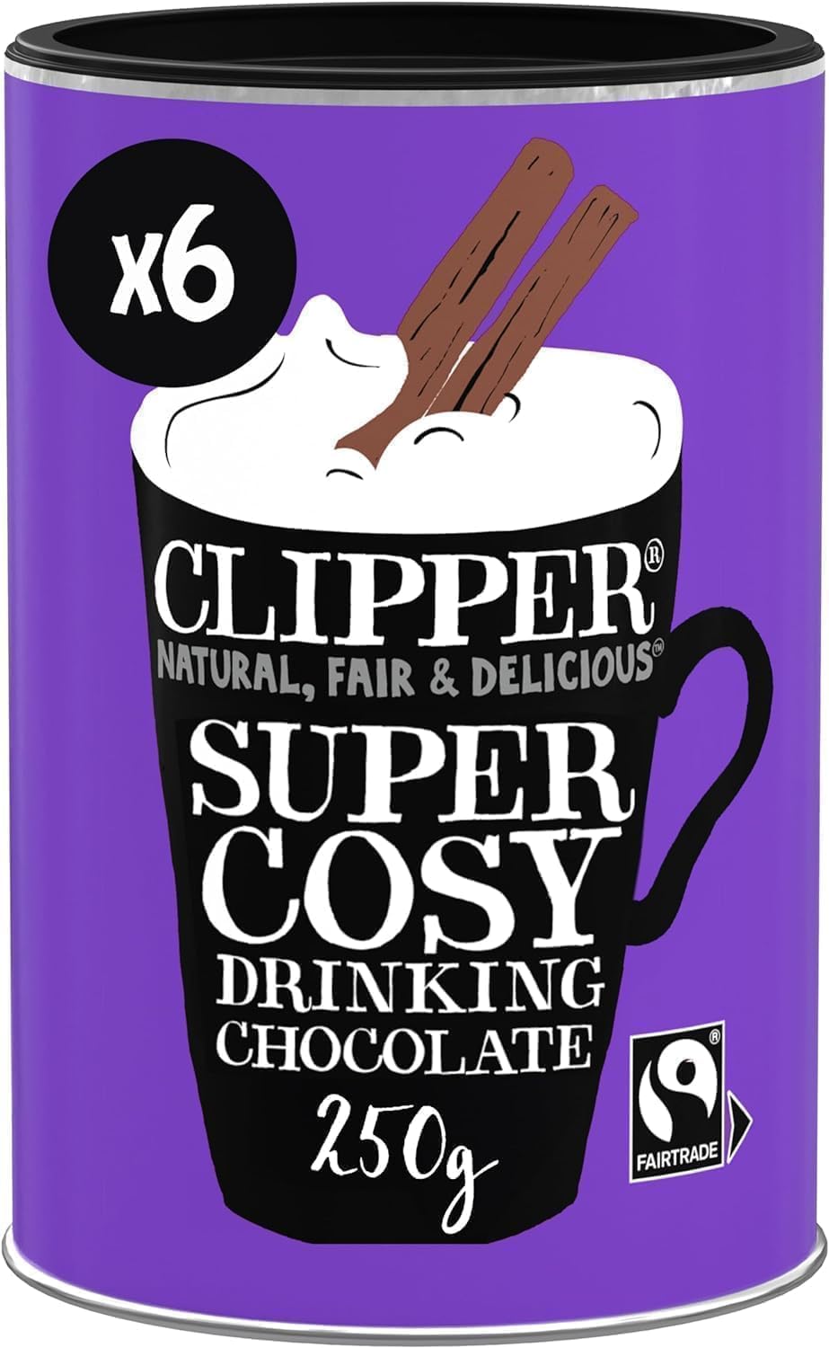 Clipper Super Cosy Drinking Chocolate | 1.5kg Luxury Instant Hot Chocolate Powder | Bulk Buy (6x 250g Tubs) for Home & Office | Eco-Conscious