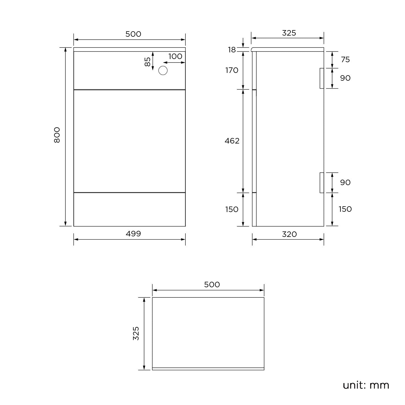 500mm Gloss Grey White Harper Back to Wall Toilet Cupboard Unit (White)