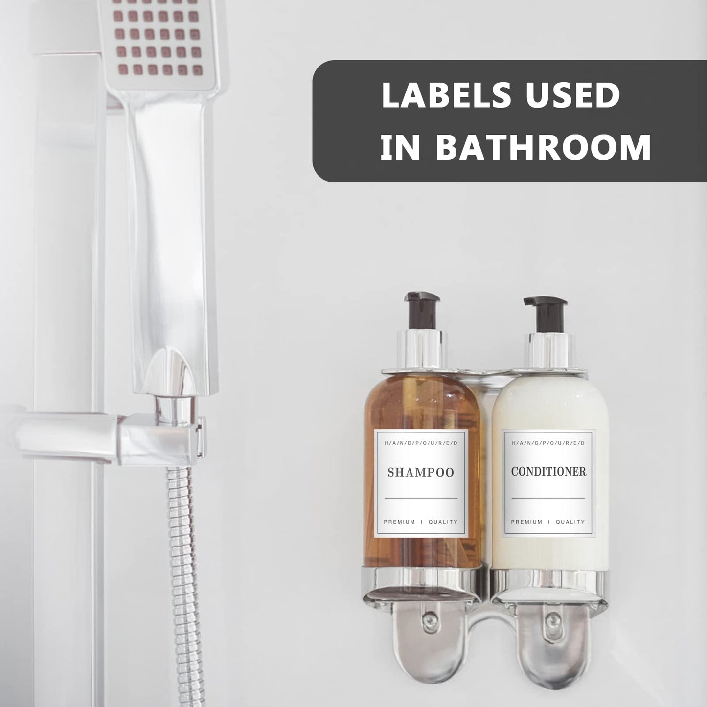 24 PCS Waterproof Labels for Bottles, Bathroom Hand Soap Shampoo and Conditioner Dispenser Label Stickers, Removable Labels for Soap, Lotion