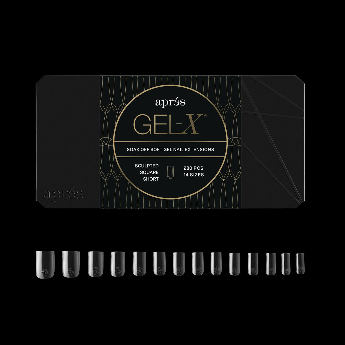 Apres Gel-X? Square Box of Nail Tips | 280 Soft Gel Tips, 14 Sizes 00-9 | Half-sizes Included (Sculpted Square Short, 280 Count)