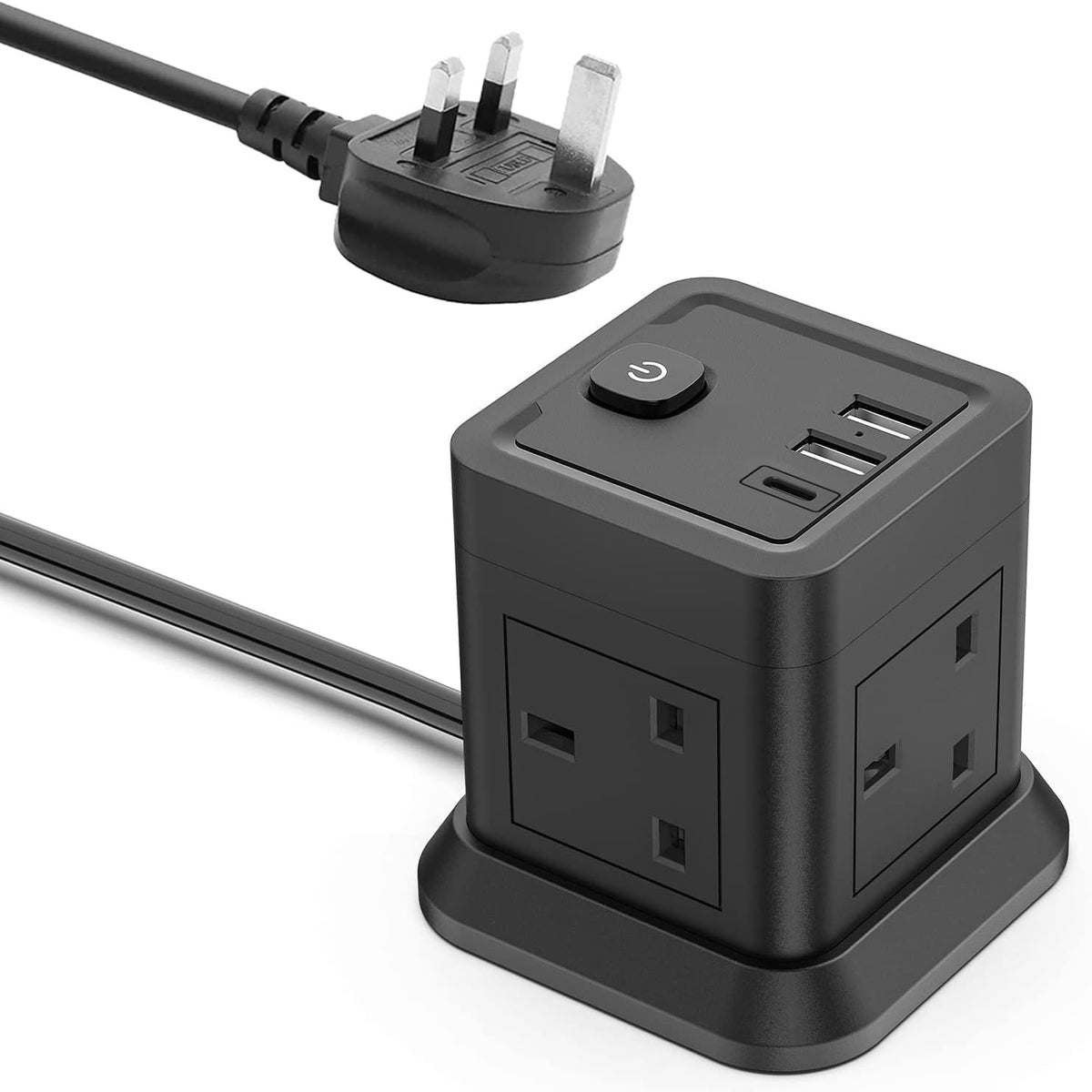 Cube Extension Lead with USB, 4 Way Power Strip with 3 USB Ports (5V/2.4A) BEVA UK Power Socket with Switch 1.5M Extension Cords for Home, Office,