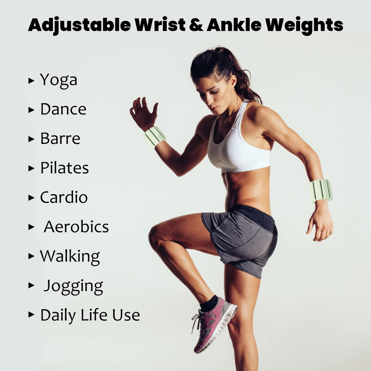 TOPESCT Adjustable Wrist Weights - Set of 2 (1lb Each) | Wearable Wrist & Ankle Weights Bracelet for Yoga, Dance, Barre, Pilates, Cardio, Aerobics,