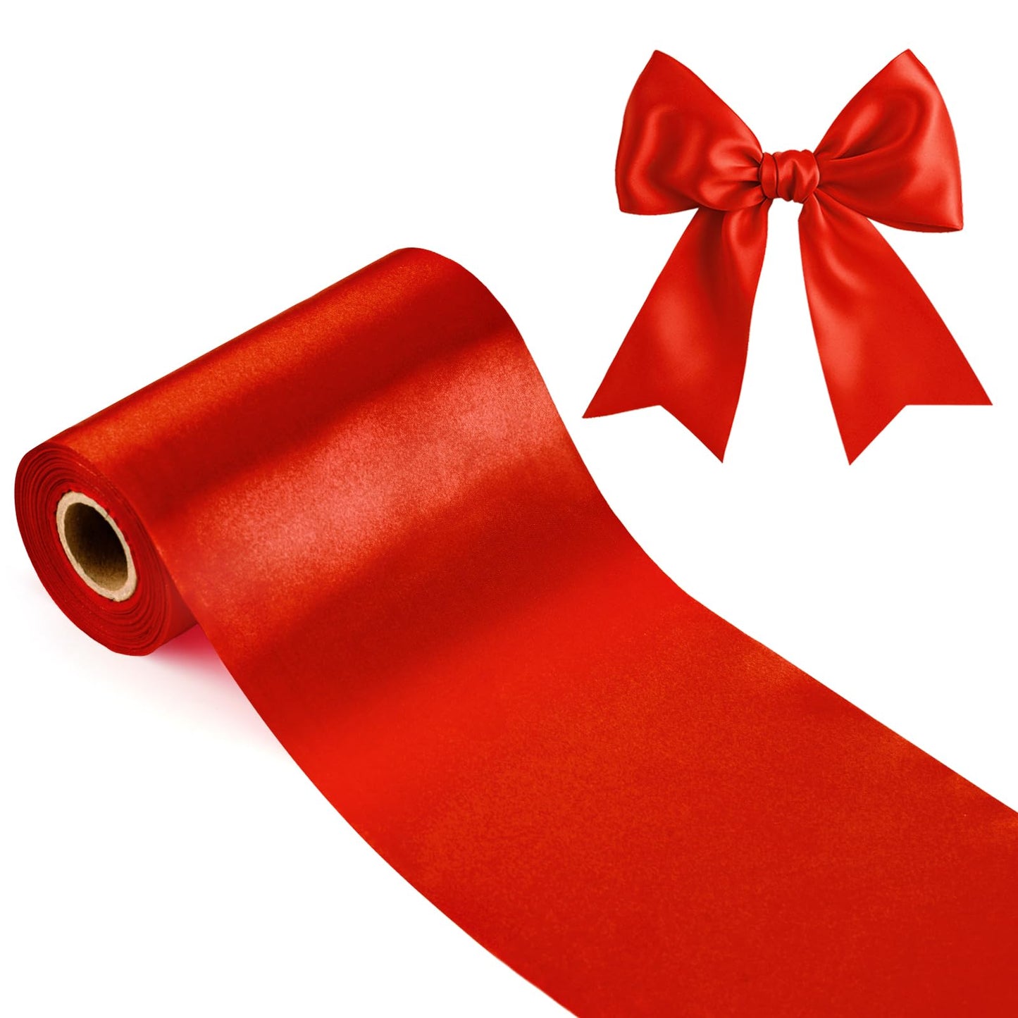 G2PLUS Red Satin Ribbons 15cm: Extra Wide Gift Wrapping Ribbon for Christmas Door Decoration, Wedding, Party, Home Decoration, 20M