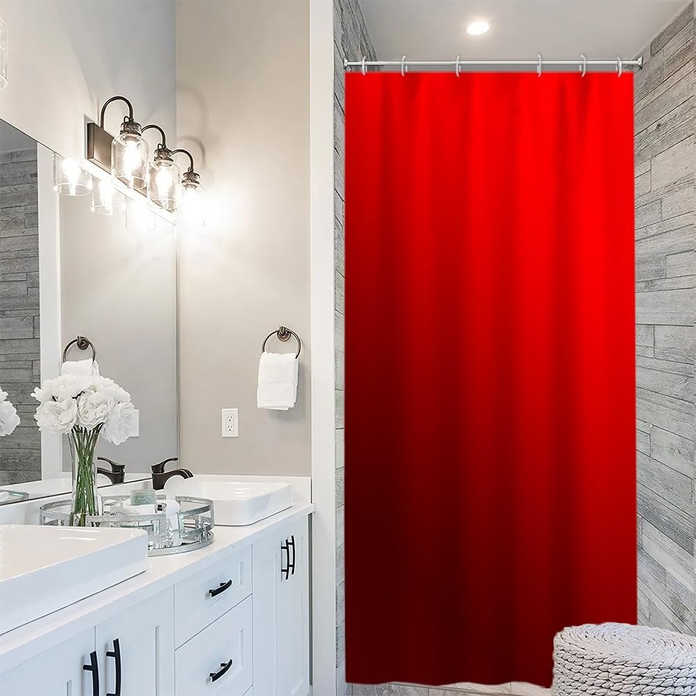 Uiiooazy Red Shower Curtain, Burgundy Gradient Shower Curtain Anti-Mould Waterproof Washable Polyester Fabric Bathroom Curtains with 6 Hooks 90 x 180