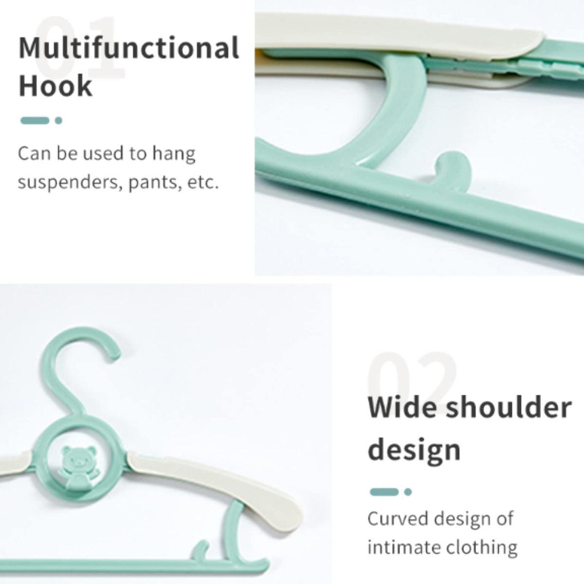 HGYZE Baby Nursery Closet Hangers, Ultra-Thin Non-Slip and Extendable Laundry Infant Pant Hanger for Newborn Clothes -20pcs Green Gifts- Adjustable