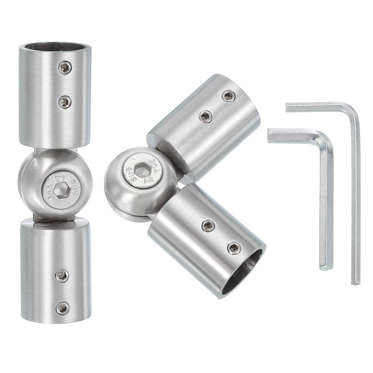 PATIKIL 2 Pcs Adjustable Bay Window Curtain Rod Corner Connector, Silver, Stainless Steel, 3/4 Inch, Rod Mounted