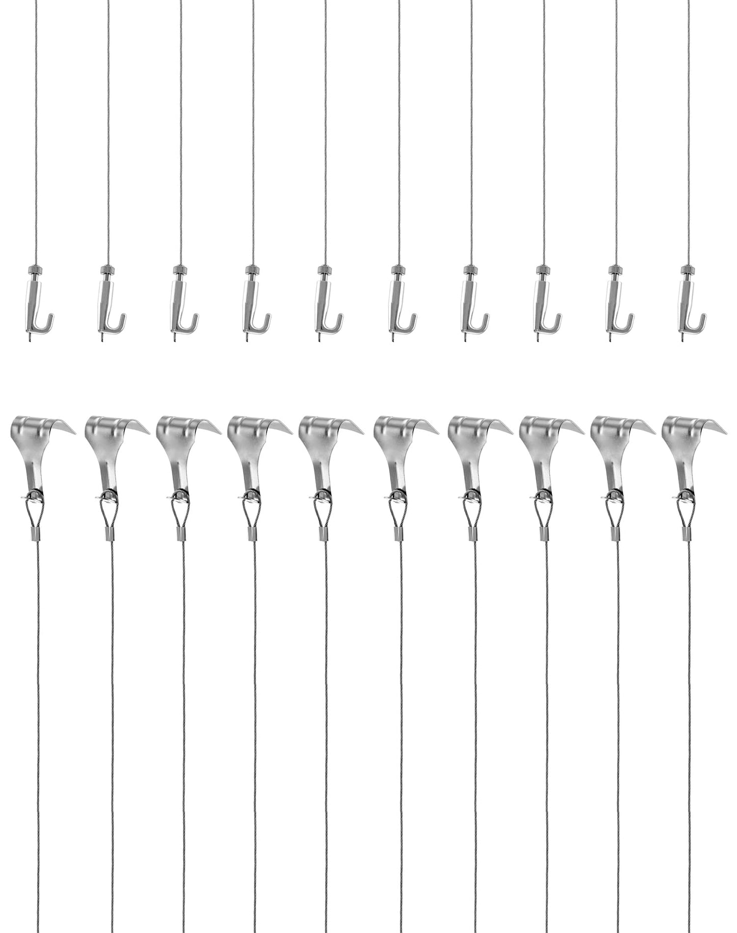 QWORK Picture Hanging Wire Kit, 2m ? ?1.5mm Stainless Steel with Wire Adjustable Hook and Rail Moulding Hook Hold Up to 40 KG (10 pcs)
