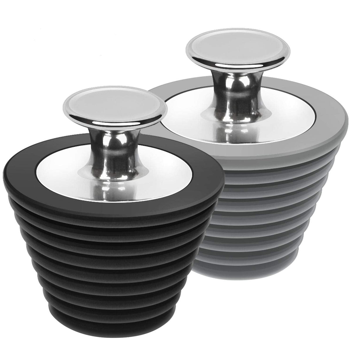 LEKEYE 2 Pack Universal Bath Plug, Drain Stopper for Bathtub and Bathroom Sink Drains, Suitable for 25mm-47mm Drain holes, Black and Gray(Patented