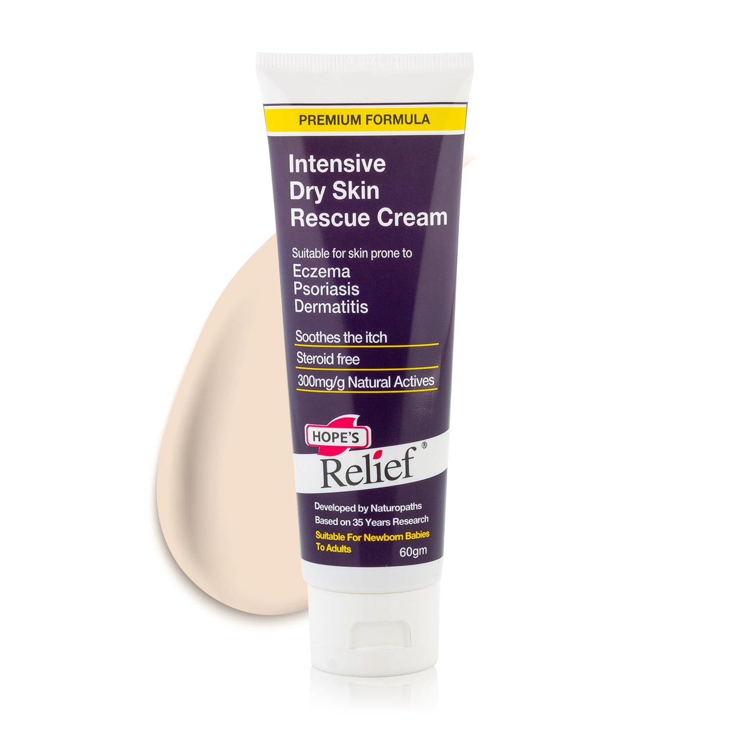 Hope's Relief Natural Intensive Dry Skin Cream for Face,Hands,Body Moisturiser, Eczema, Psoriasis and Dermatitis Treatment ideal for dry itchy skin
