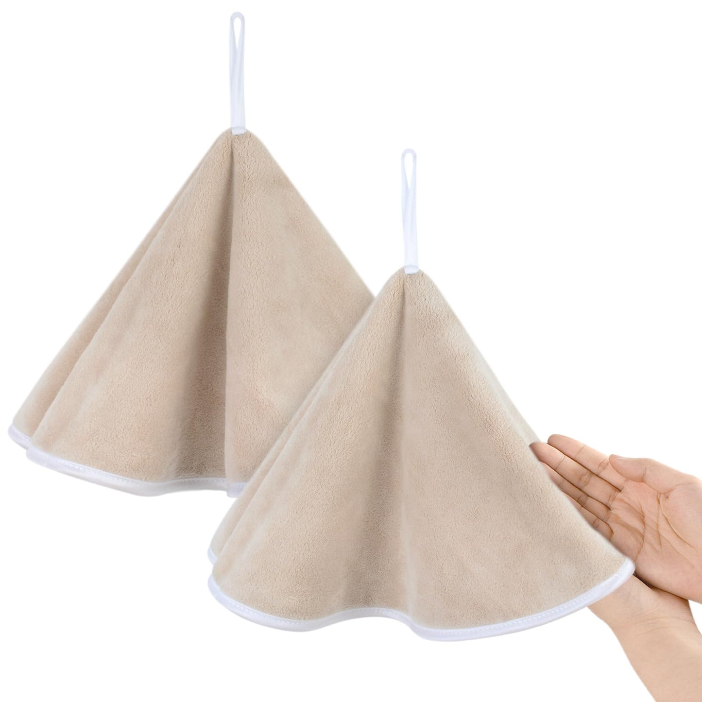 VIVOTE Super Soft & Quick Drying Microfibre Round Kitchen Hand Towels, Hanging Hand Towel for Bathroom (Light Brown, 2pack 50x50cm)