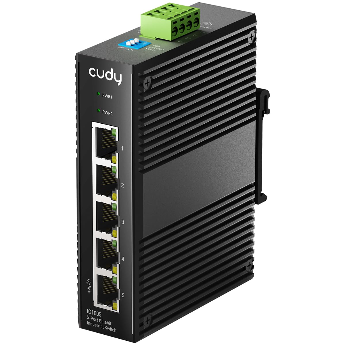 Cudy 5-Port Gigabit Industrial Network Switch , DIN-Rail Switch IP40 Rated, Polarity Reverse Protection, Short Circuit Protection, Broadcast Storm