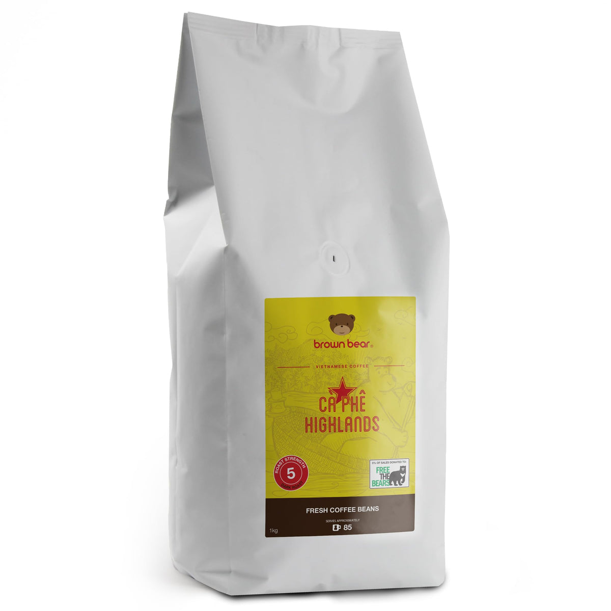 Vietnamese Coffee Beans 1kg - Very Strong Dark Roast Vietnam Robusta - Strength 5 - For Coffee Machines & Vietnamese Phin Ca Phe Drip Filter & French