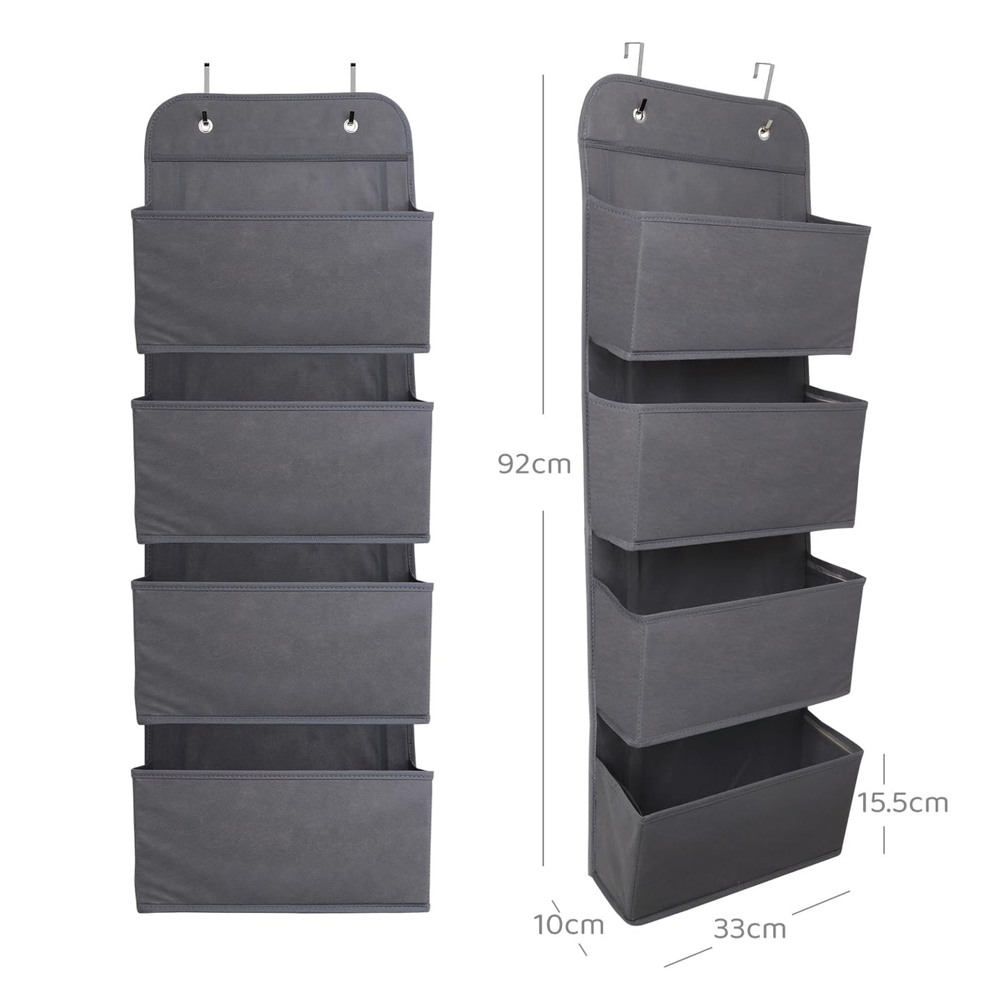 ManGotree 4 Pockets Over Door Storage Organiser Space Saving Dark Grey