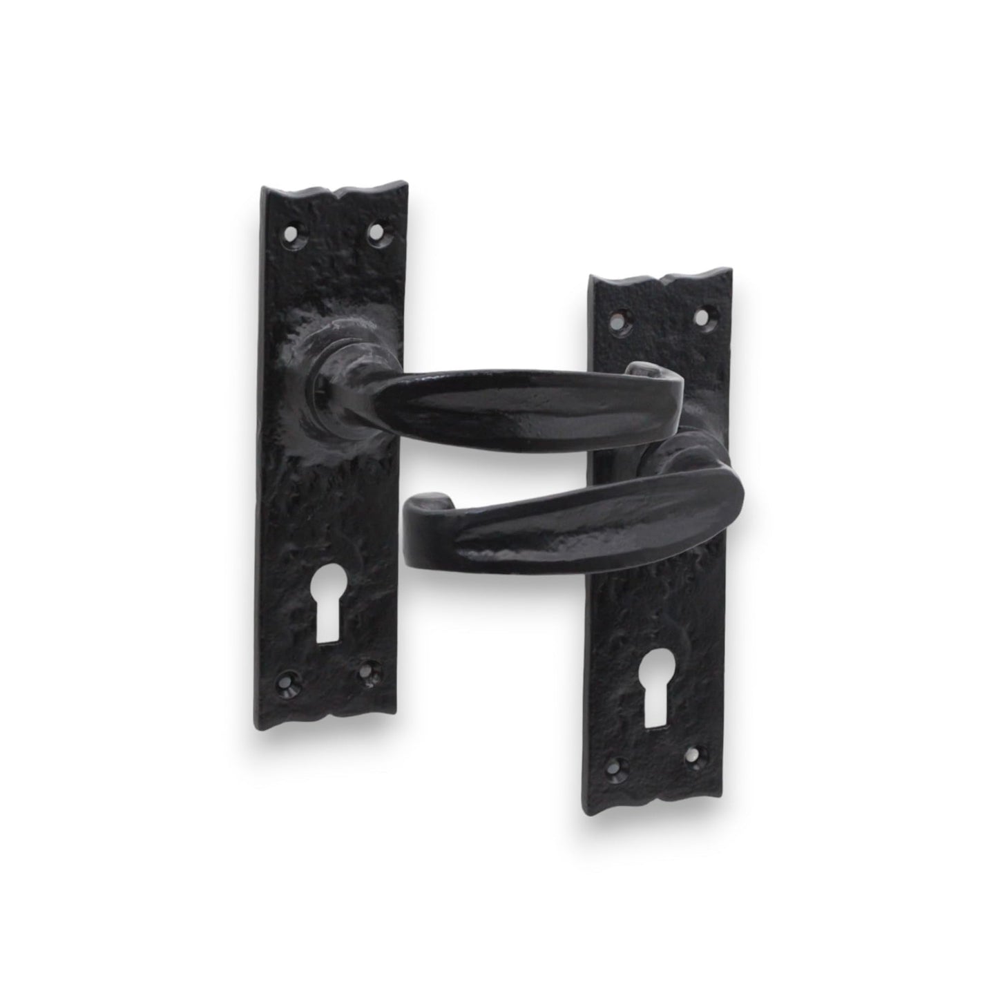Infinity Decor Pair of Antique Black Isabella Lever Door Handle on Backplate ? Wrought Iron Key Lock Door Handle Pack for Internal and External Use