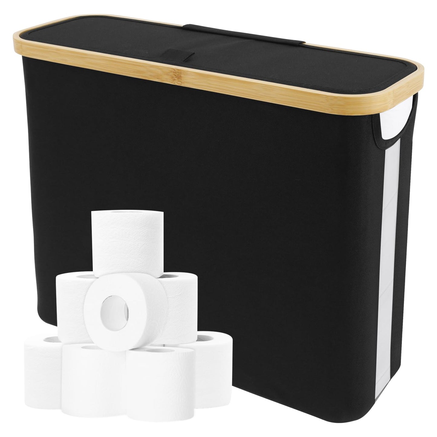 Toilet Paper Storage with Side Window Large Toilet Roll Basket with Lid Toilet Roll Holder Storage Stand Bathroom Toilet Roll Storage Box Narrow