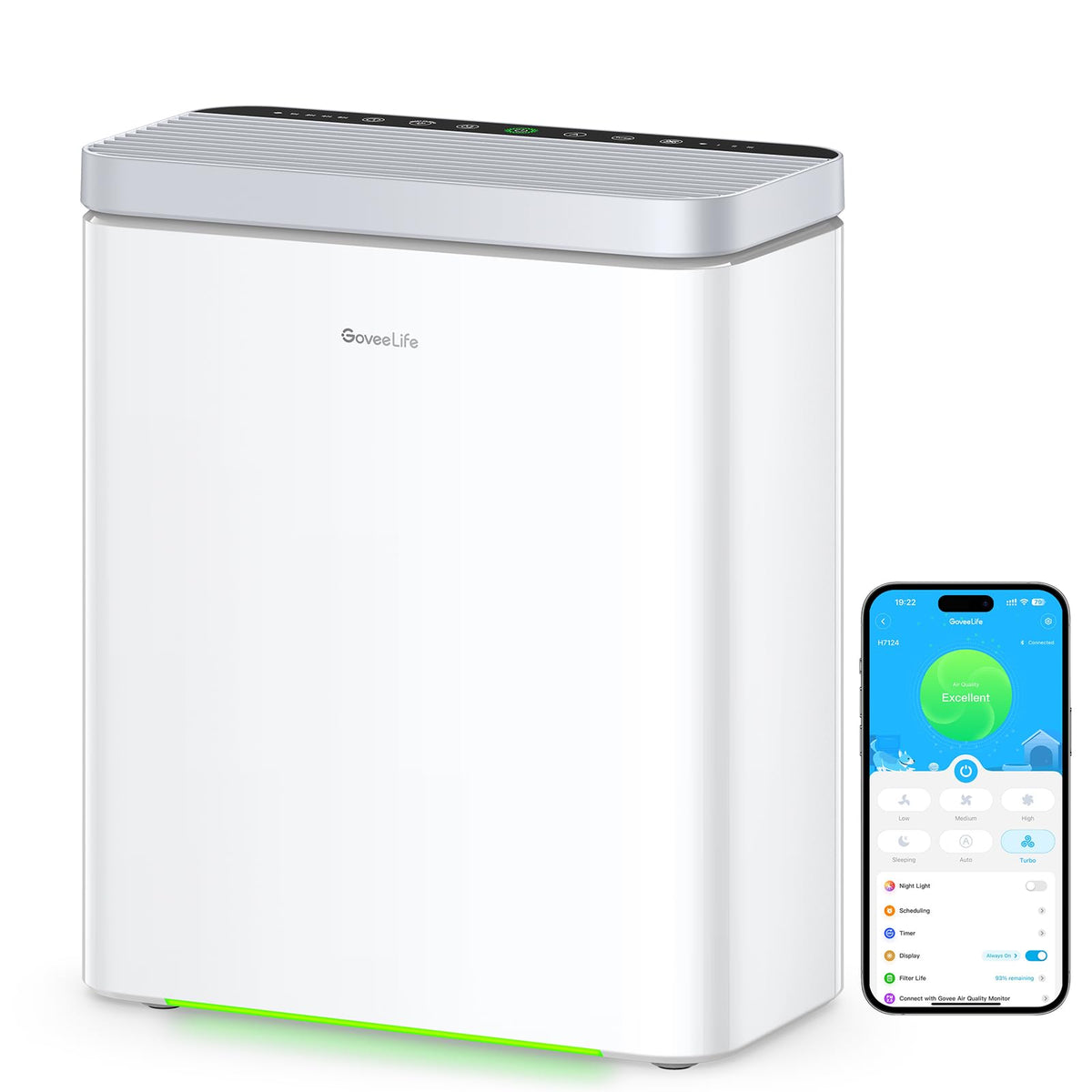 GoveeLife Smart Air Purifier for Home Large Rooms and Allergies, Covers up to 97m?, PM2.5 Monitor, HEPA Sleep Mode, 3-in-1 Filter with App and Alexa