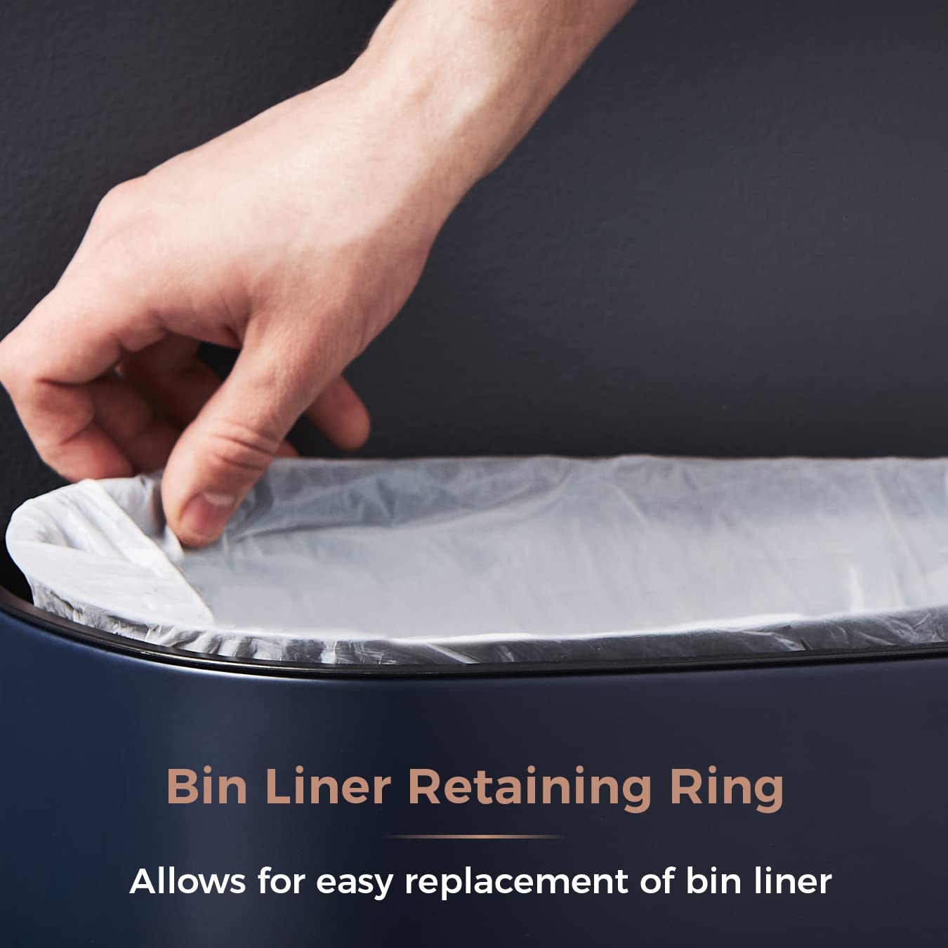 Tower T838010MNB Cavaletto Square Sensor Bin, 58L, Midnight Blue and Rose Gold