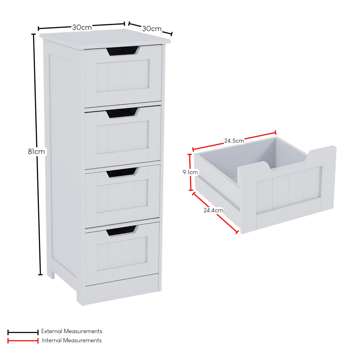 Bath Vida Priano Freestanding 4 Drawer Bathroom Storage Cabinet Unit, White