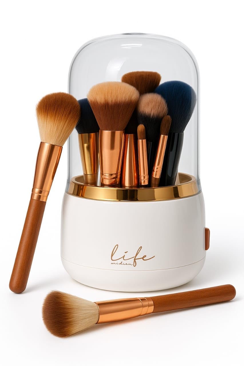 Glamorous Gem 360? Rotating Makeup Organiser Brush Holder with Dustproof Lid, spinning Cosmetic Organiser Acrylic, Storage Pot for Eyeliner, Lip