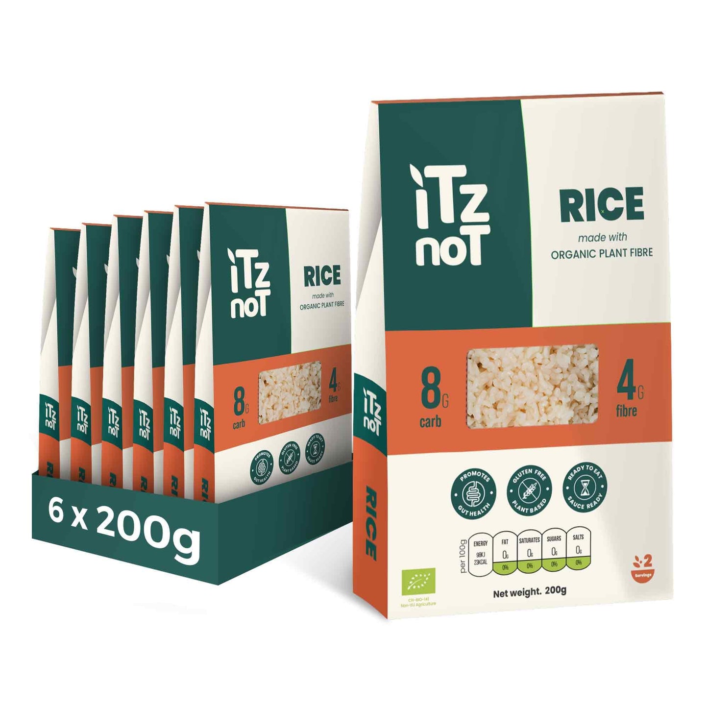 iTz noT jusT Rice (Pack of 6, 200g Each) Ready Cooked, Shirataki, Moyu, Konjac Plant Fibre Pasta, Low Carb, & No Added Preservatives, Healthy, Gluten