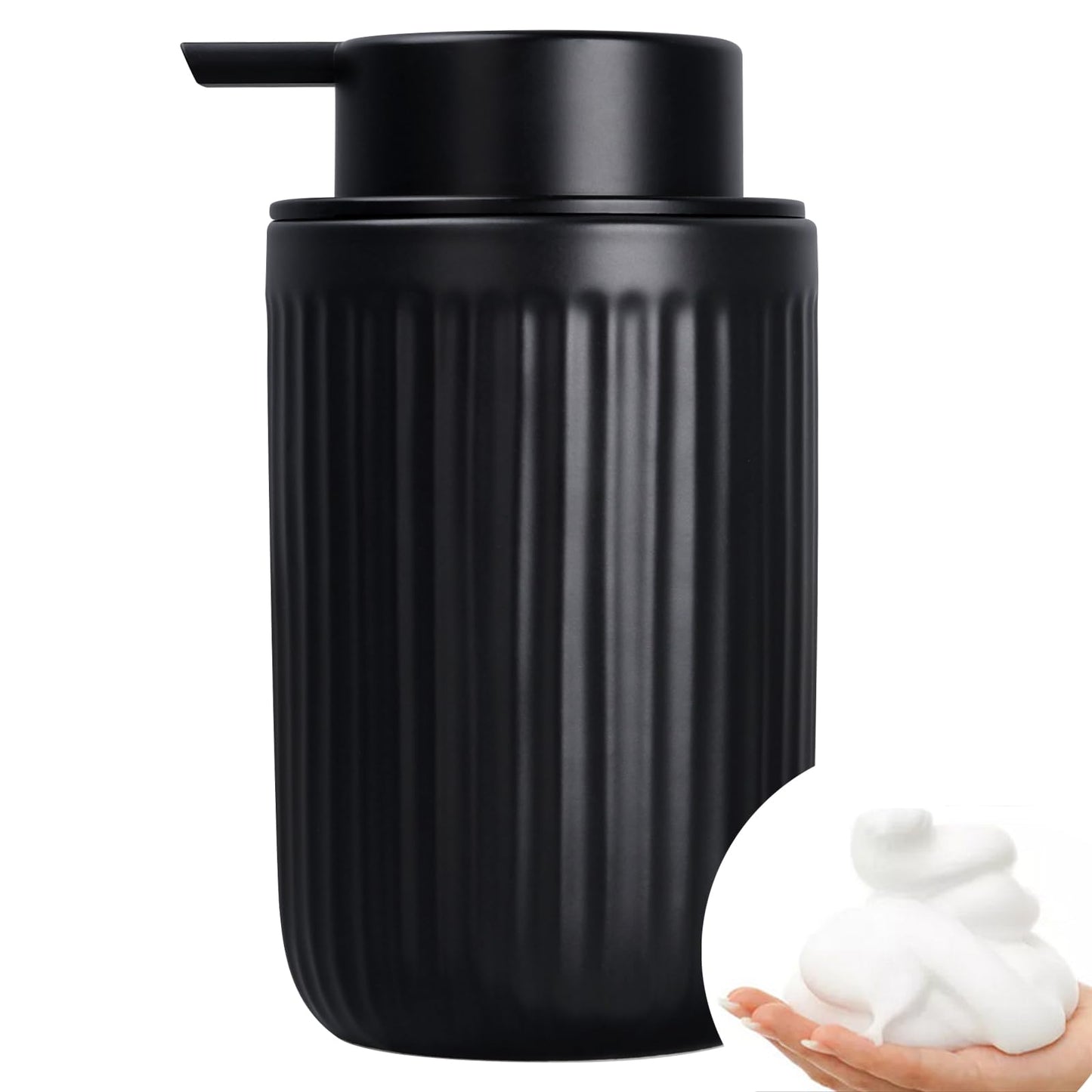 BosilunLife Foam Hand Soap Dispenser - Ceramic Black Foaming Soap Dispenser for Bathroom 12oz Refillable Liquid Lotion with Rust-Proof foaming Pump