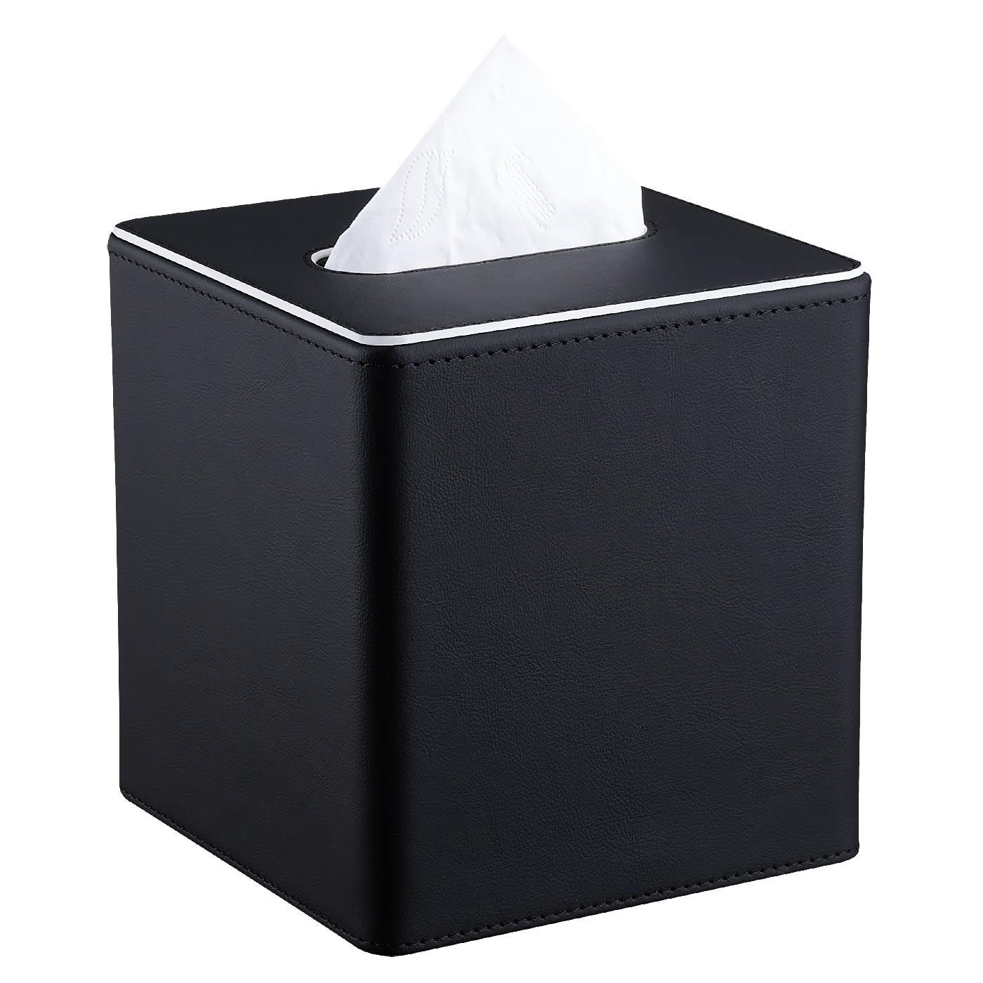 KINGFOM Cube Tissue Box Cover, Decorative Tissue Box Holder for Home, Office, Car ? Stylish PU Leather Tissue Boxs for Desk or Vanity (Black, Square)