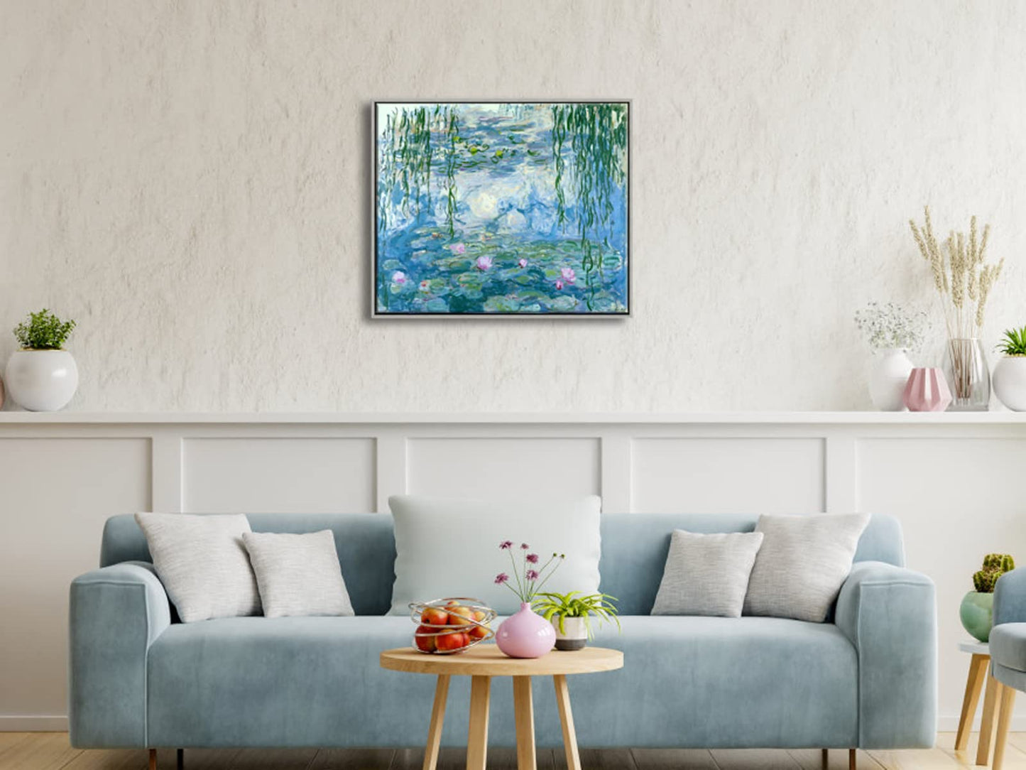 Wieco Art Framed Wall Art Water Lilies by Claude Monet Canvas Print Paintings Reproduction Modern Canvas Wall Art for Home and Office Decoration