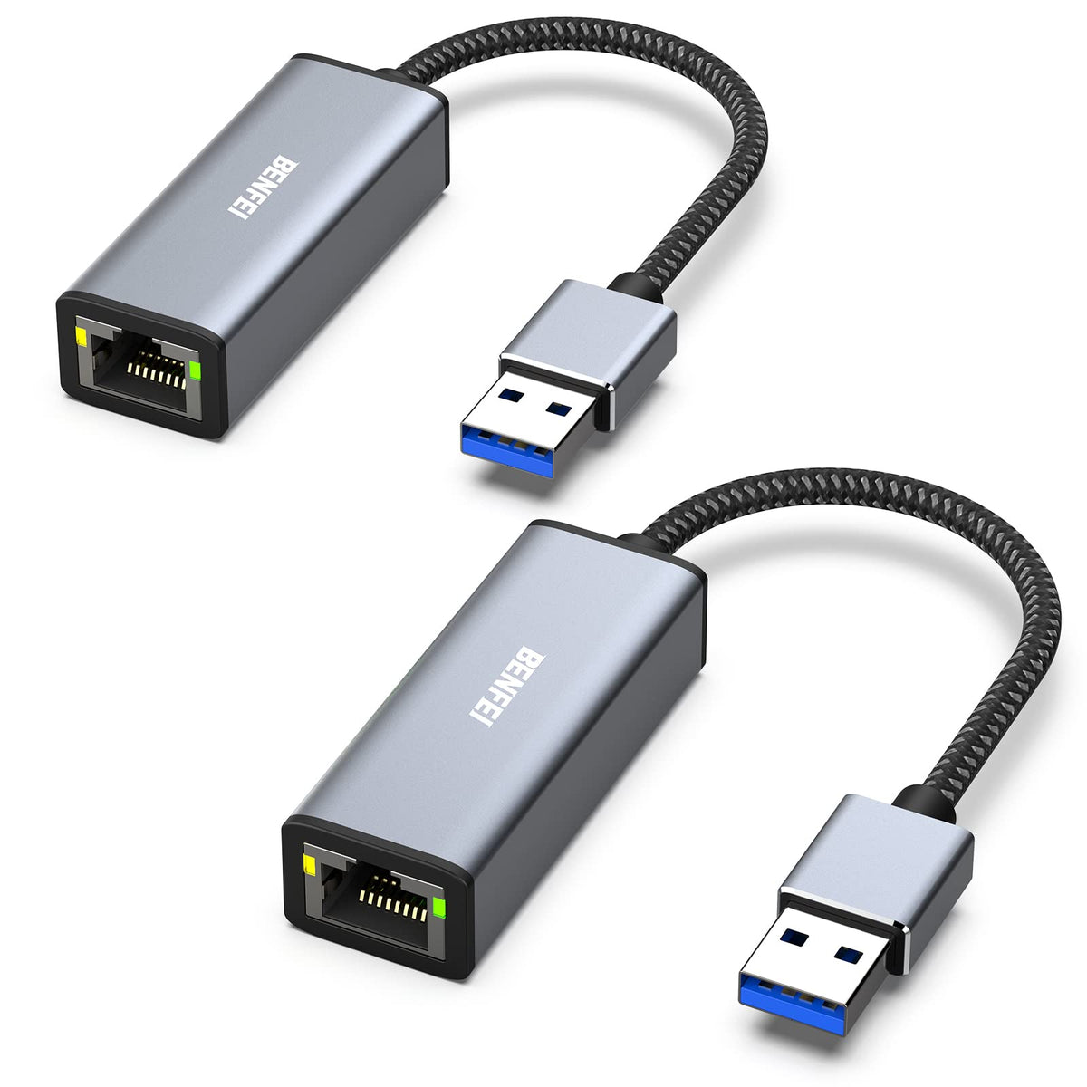 BENFEI USB Ethernet Adapter 1000 Mbps, Pack of 2 USB to RJ45 Gigabit Ethernet LAN Network Adapter Compatible with MacBook Surface Pro Notebook PC with