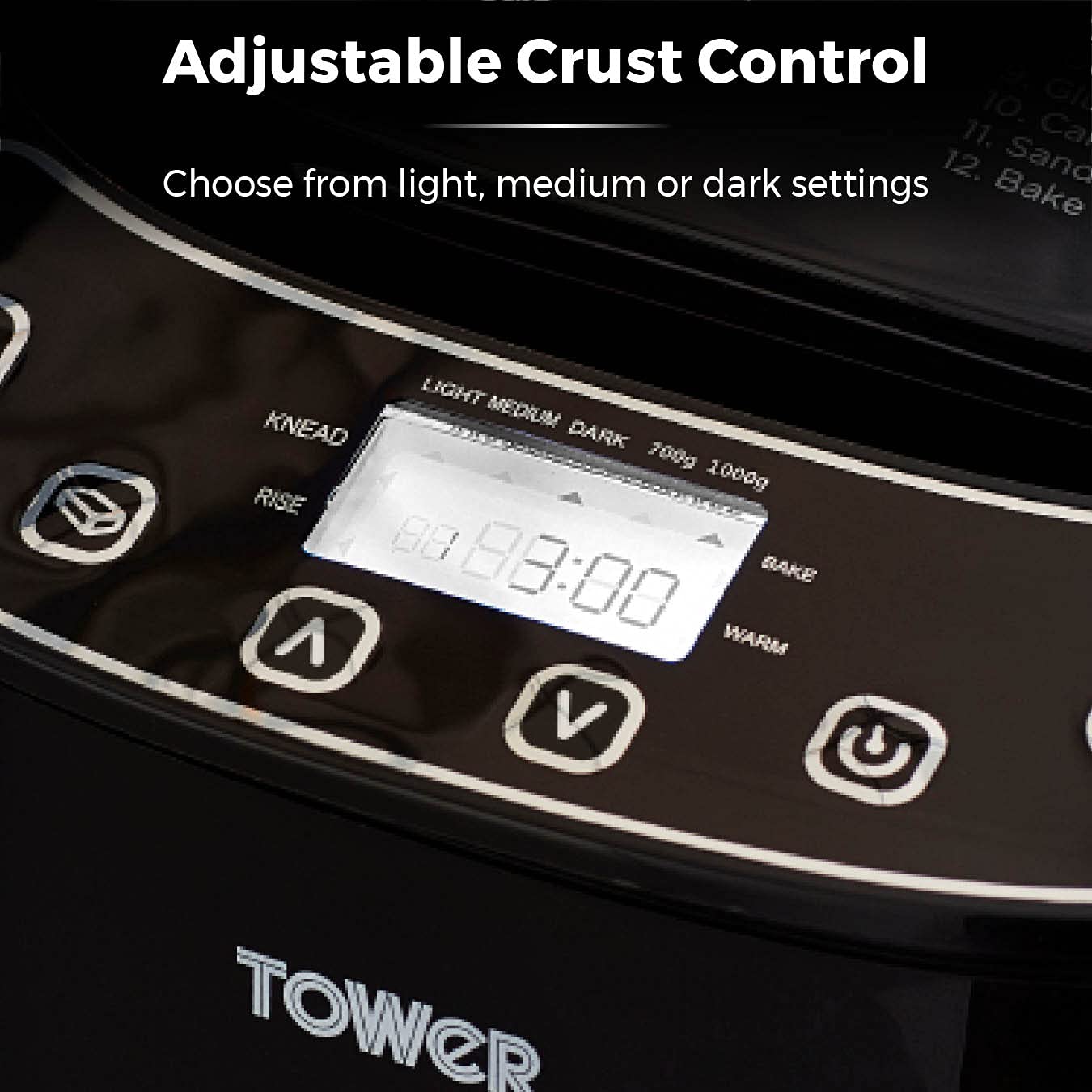 Tower T11003 2 lb Digital Bread Maker with 12 Automatic Programs, 13 Hours Delay Timer, 60 Minutes Keep Warm Function, Adjustable Crust Control,