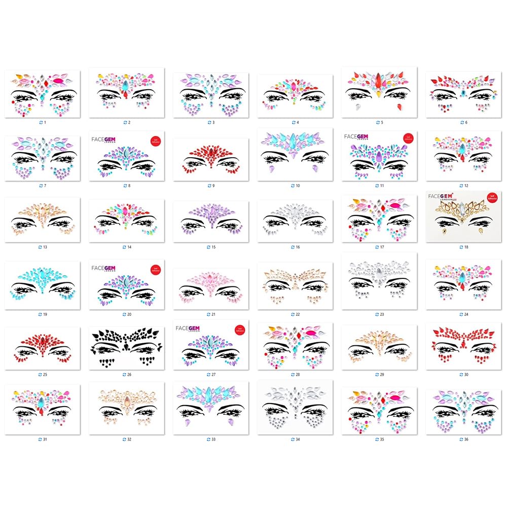 100 PCS Face Gems Self-Adhesive Gems Glitter Jewel Tattoo Sticker Festival Face Gems Rave Party Body Make Up Rhinestone Face Gem Stickers Face Jewel
