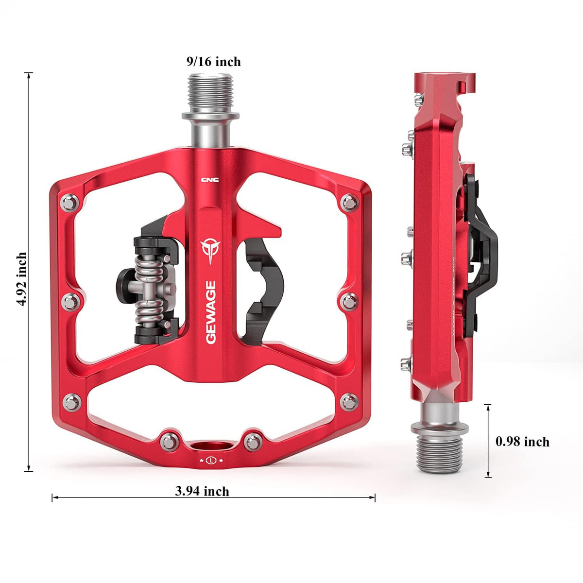 GEWAGE Mountain Bike Pedals- Dual Function Bicycle Flat Pedals and SPD Pedals- 9/16" Platform Pedals Compatible with SPD for Road Mountain BMX Bike