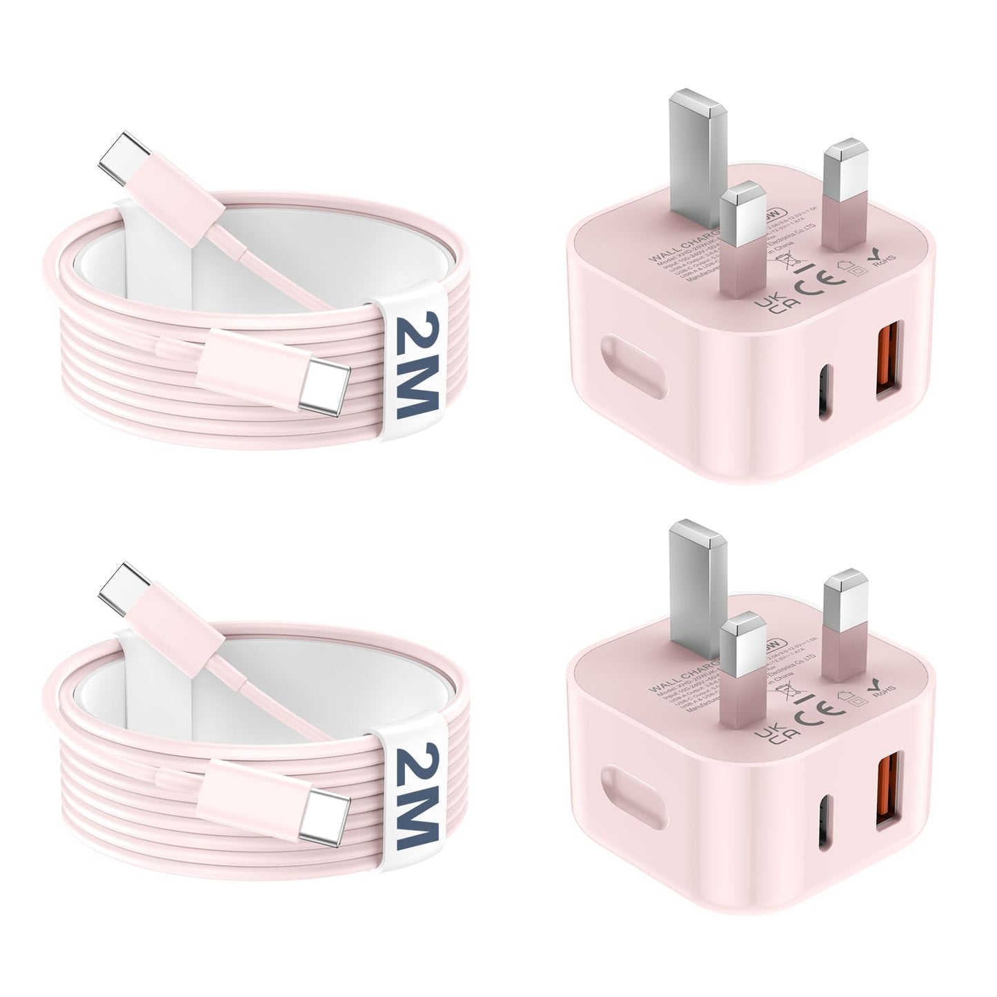 USB C Charger for iPhone 17 16 15 Charger 20W Fast Charger USB C Plug and Cable, 2 Pack Type C UK Wall Phone Power Adapter USBC Lead for iPhone