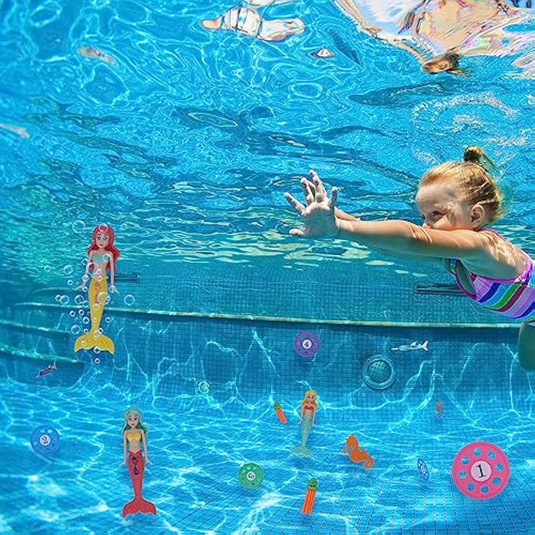 TOPWAYS Pool Diving Toy Set 8 Diving Mermaids Diving Torpedoes Swimming Underwater Pool Training Toys Diving Games Training Children's Gifts