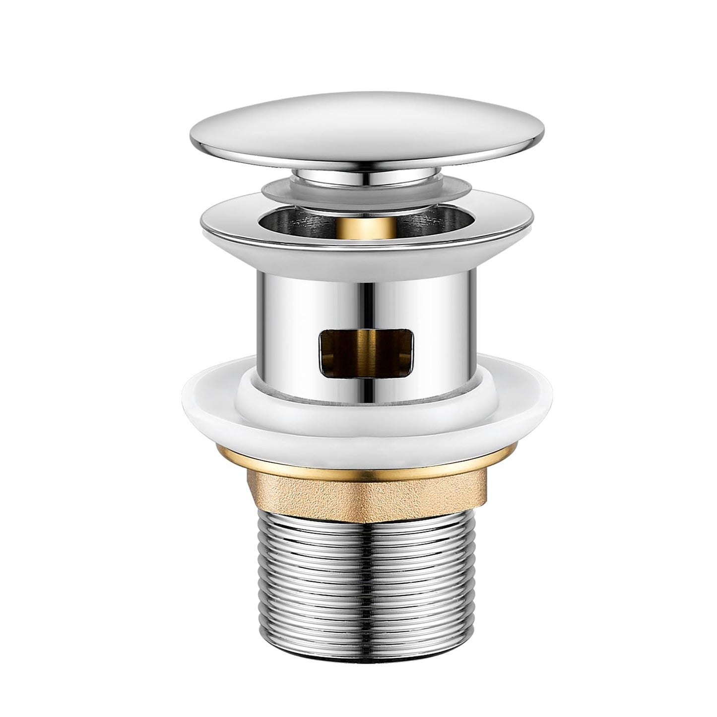 Basin Sink Waste Pop Up, Click Clack Sprung Plug with Overflow, Sprung Basin Waste Slotted Chrome Bathroom Sink Waste Modern 65mm - Universal Standard