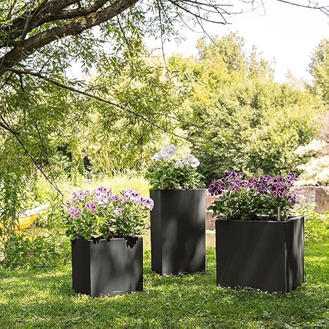 Lechuza Self Watering Plant Pot CANTO Stone 40 High Large Plastic Indoor and Outdoor Plant Pot with Drainage Hole H70 L40 W40 cm Graphite Black
