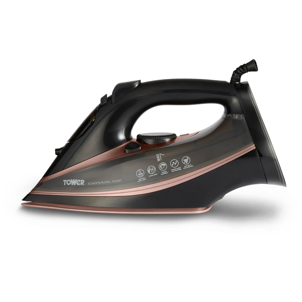 Tower T22013 CeraGlide Steam Iron, Ceramic Sole Plate, 3100 W, Rose Gold and Black