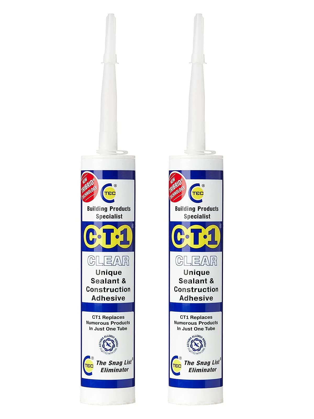 CT1 - Building Sealant & Adhesive Snag Tube for Virtually Any Material (Clear Twin Pack)