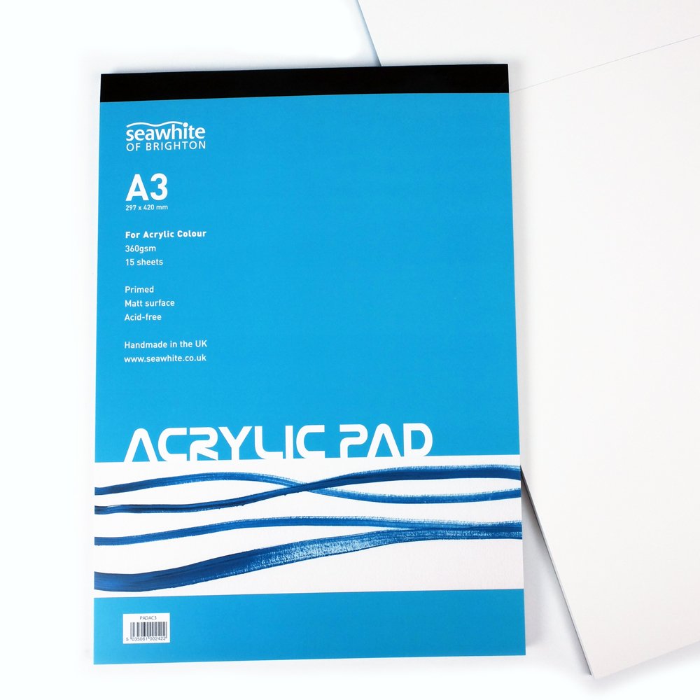 Seawhite - Acrylic Painting Paper Pad - A3-360gsm - 15 Sheets Primed Matt Surface - Acid Free - Ideal for Students and Professional Artists