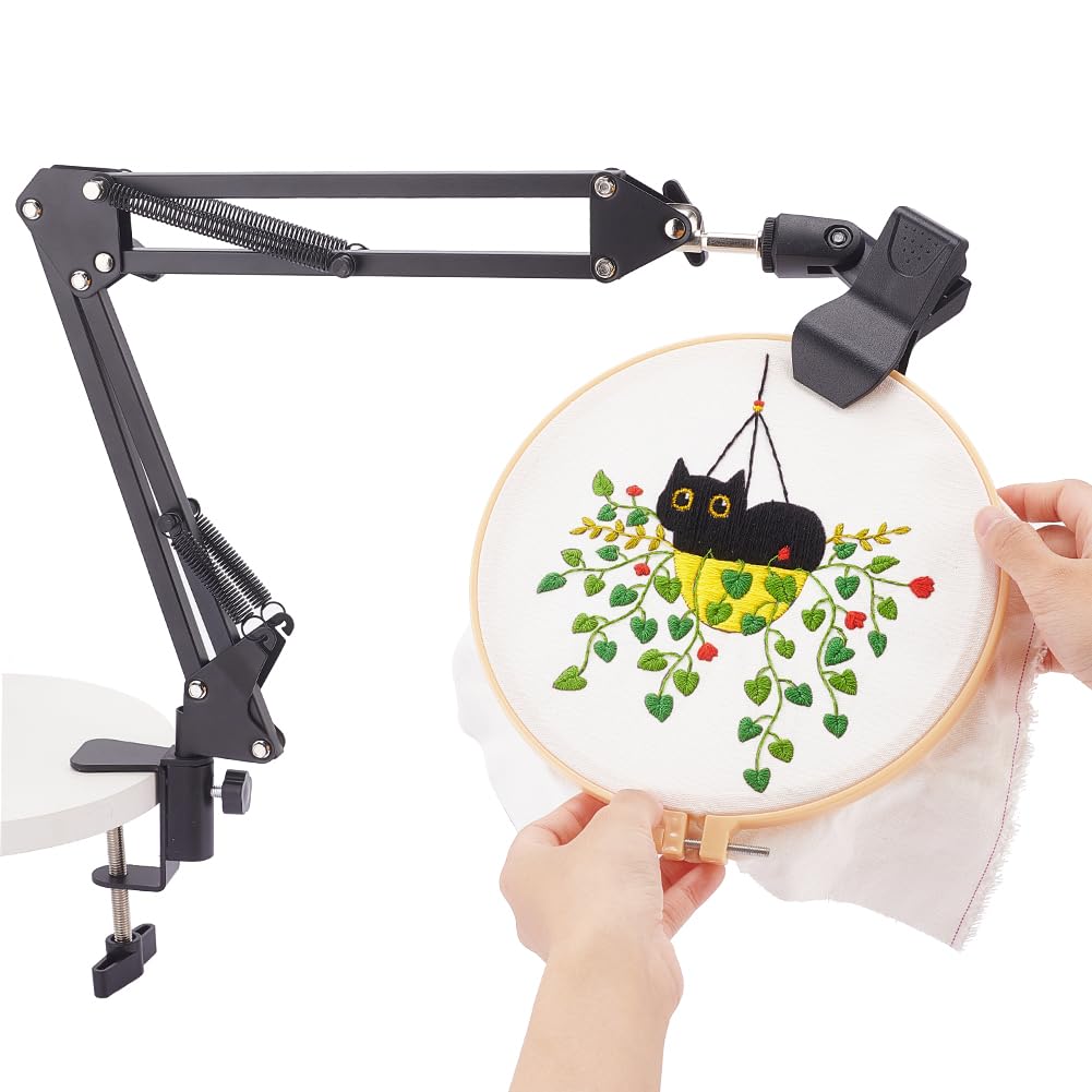 OLYCRAFT Black Embroidery Table Stand Kit 8mm Hole Hand Embroidery Stand Lap Folding Cross Stitch Stands Clamp Hand Embroider Hoop Holder 360 Rotated