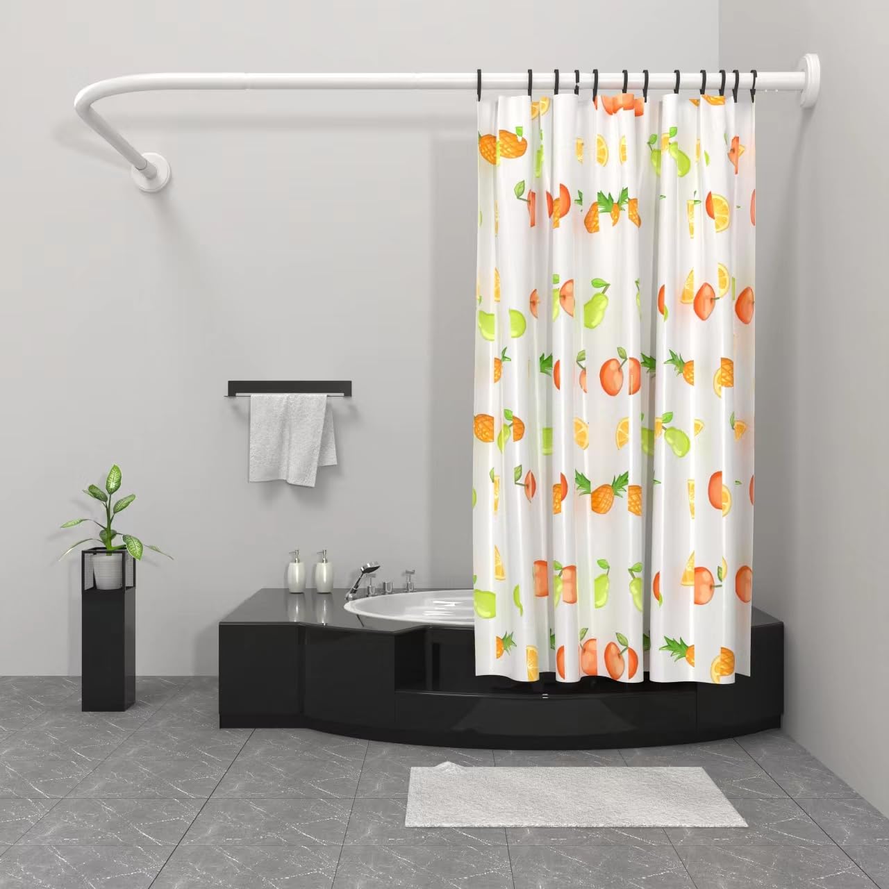 Misounda Shower Curtain Rail Rod L Shape, Adjustable Shower Curtain Pole 75-170 cm, Stainless Steel Curved Shower Rail, White Shower Pole with