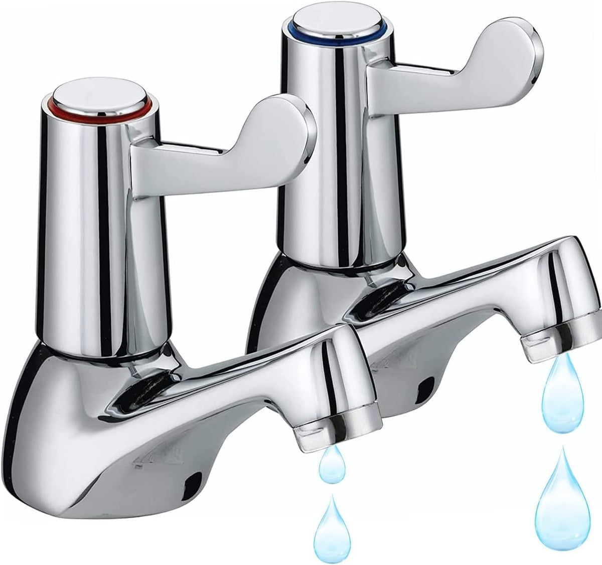 Chrome Lever Basin Taps, Kitchen Sink Tap Pair of Bathroom Sink Tap for Bathroom Basin for Hot and Cold Water, ? Turn Lever, Chrome Brass Pillar Set