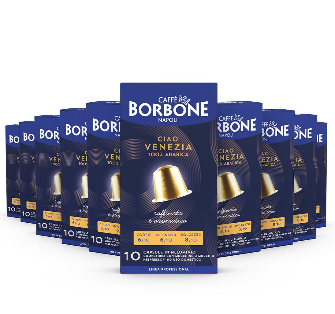 CAFF? BORBONE "Ciao Venezia" Blend - 100 Aluminium Coffee Capsules (10 packs of 10) - Compatible with Nespresso* Coffee Machines for domestic use