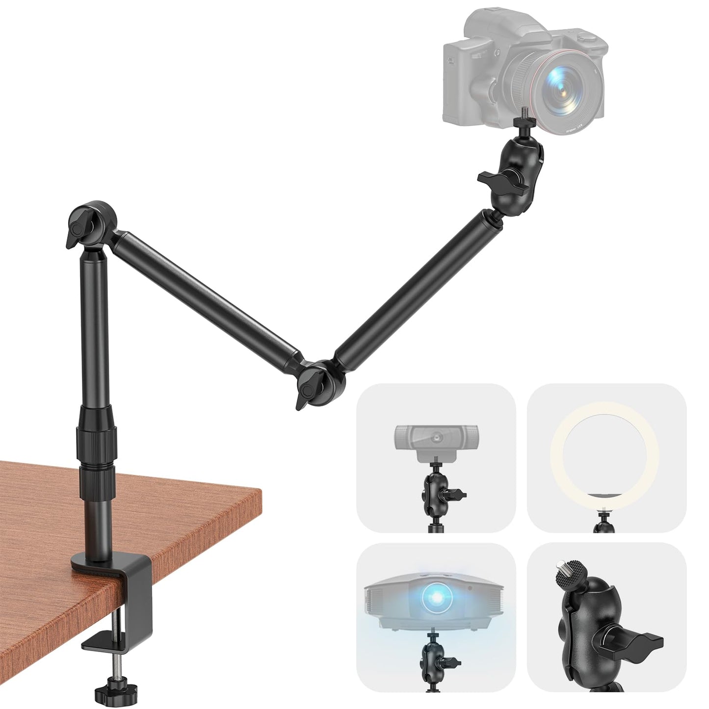 Rodison Overhead Desk Camera Mount, 30.9" Webcam Mount Stand with 1/4" Screws, C Clamp 360?Adjustable Microphone Boom Arm for DSLR Kameras, Ringlight,