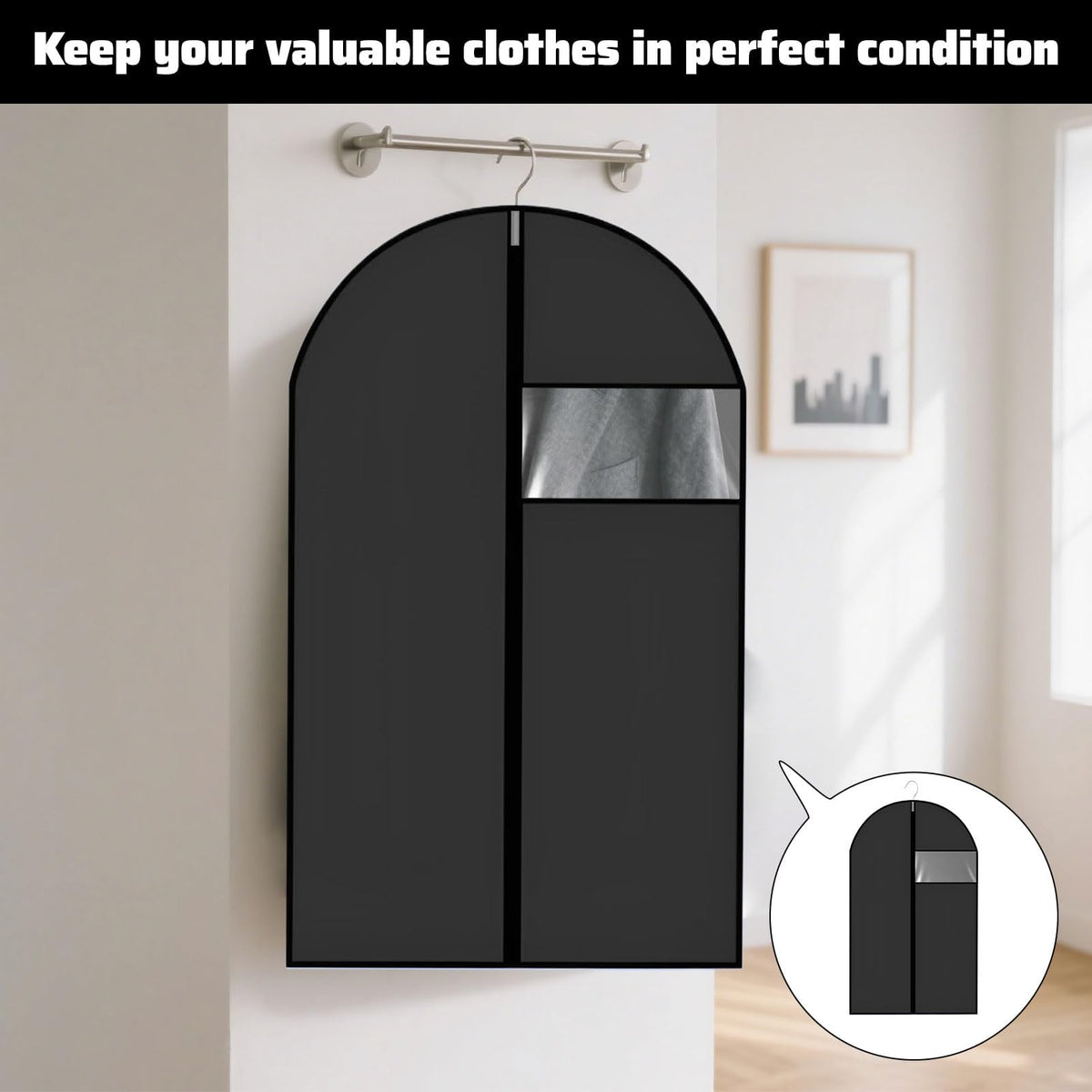 2 PCS Suit Covers for Men,Foldable Dress Bags,Suit Carriers for Men with Clear Window Black Zipper,Reusable Clothes Covers for