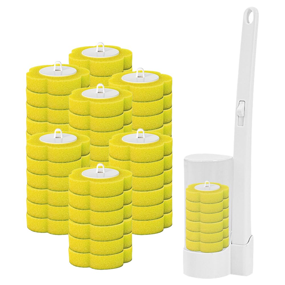 Foreverup Disposable Toilet Brush with 42 Refills, Wall Mounted Disposable Toilet Cleaning System,Toilet Brush Replacement Head with Handle, Toilet