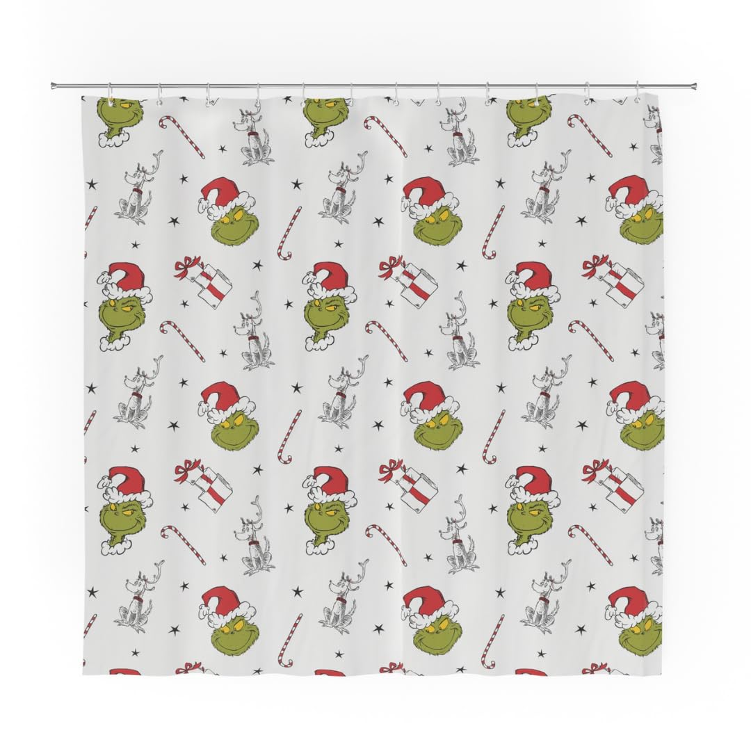 Franco Grinch Holiday Christmas Bath Microfiber Shower Curtain, 72x72, (Officially Licensed Product)